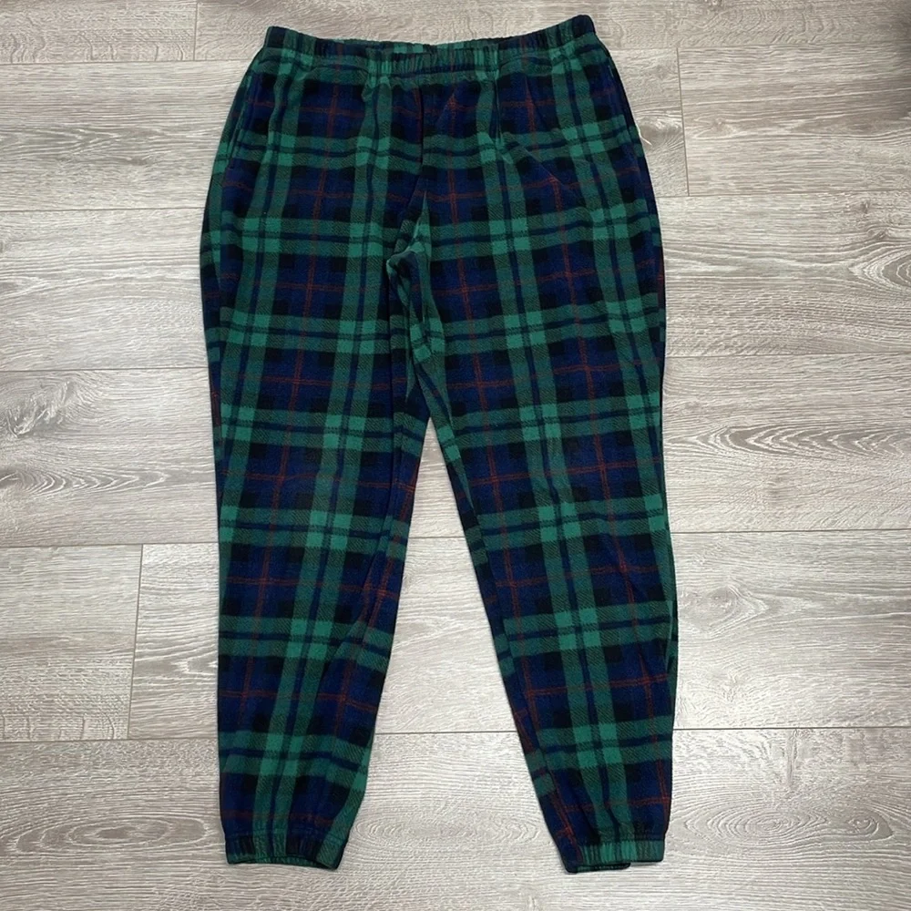 Old Navy Fleece Pajama Set Jogger and Crew Neck Long Sleeve Black Watch Plaid L